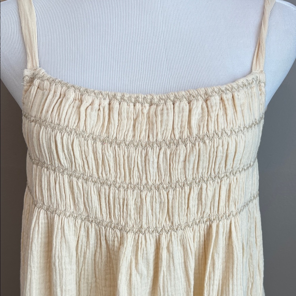 Women's Cream Maxi Sundress with Smocked Bodice - Picture 4 of 9